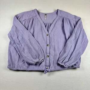 Free People Rising Sun Tie-Front Blouse in Lavender - Size L